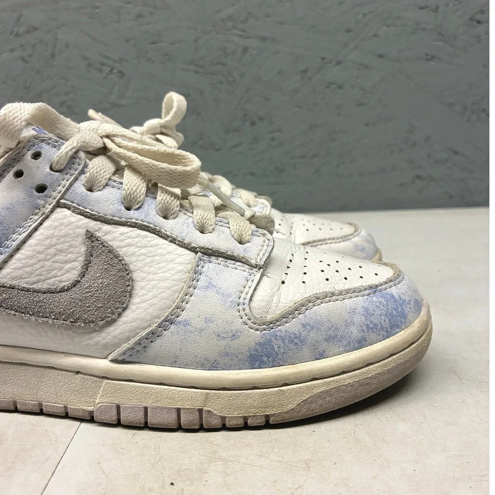 Nike Dunk Low Bleached Acid Wash Sneakers Womens 6.5 Blue White Streetwear